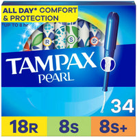 Tampax Pearl Tampons, Regular/Super/Super Plus Absorbency With LeakGuard Braid, Triple Pack, Unscented