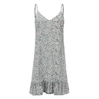 Floral Print Summer Dress Spaghetti Strap Mini Dress Ruffled