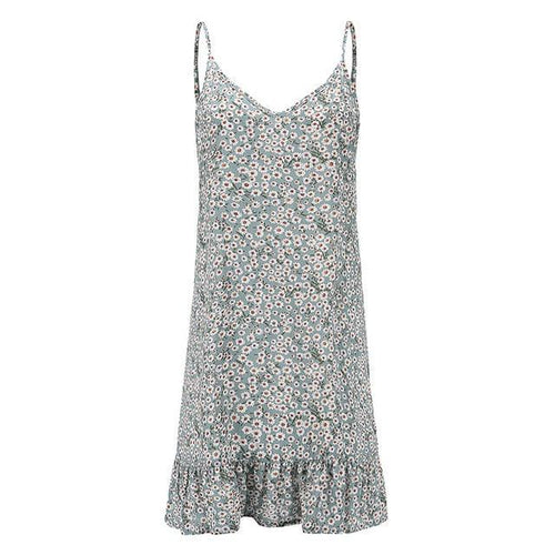 Floral Print Summer Dress Spaghetti Strap Mini Dress Ruffled