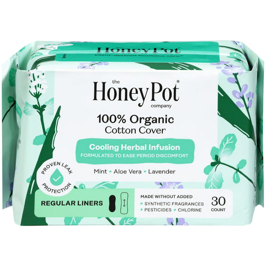 The Honey Pot Company 100% Organic Cotton Cover Cooling Herbal Infusion Regular Liners - 30ct