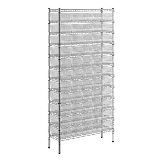 Regency Space Solutions 12" X 36" X 74" Wire Shelving Unit With 55 Clear Bins