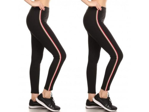 2-Pack: Women's Cotton Blend Side Stripe Leggings