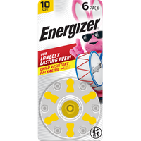 Energizer Hearing Aid Batteries, Size 10, Yellow Tab, 6-Pk