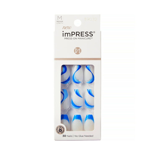 KISS imPRESS Medium Coffin Gel Press-On Nails, Glossy Medium Blue, 30 Pieces EasyOptionXY LLC