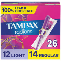 Tampax Radiant Tampons Duo Pack With LeakGuard Braid, Light/Regular Absorbency, Unscented