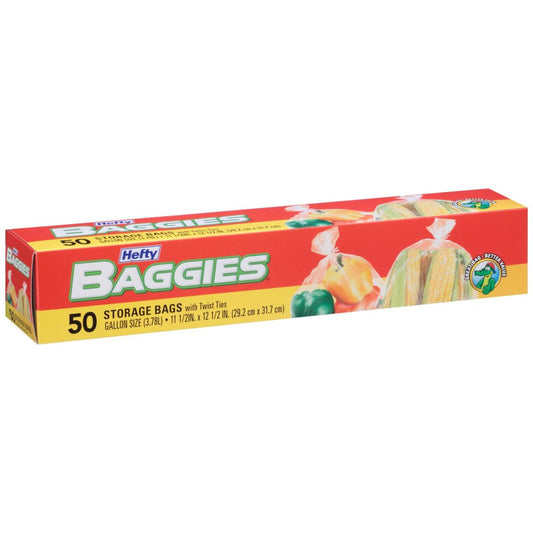 Hefty Baggies Storage Bags, With Ties, Gallon Size