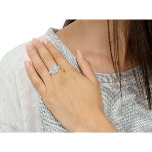 .925 Sterling Silver Round and Baguette Diamond Cathedral Ring (0.75 Cttw, H-I Color, I2-I3 Clarity) - Size 7