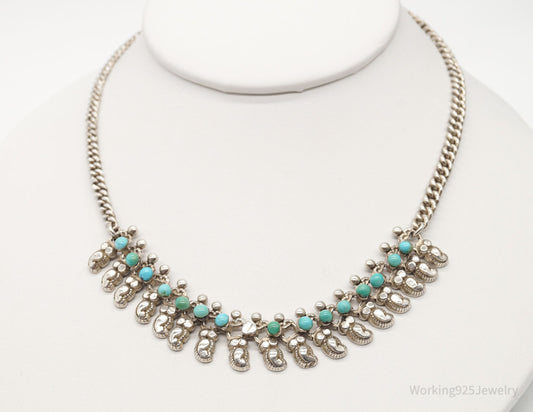 Handmade Vintage Native American Unsigned Turquoise Silver Necklace