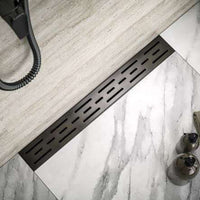 Linear Shower Drain 32" with Removable Grate, Matte Black Polished 304 Stainless Steel Shower Drain, Shower Drain, Floor Shower Drain with Hair Strainer, Adjustable Levelingft