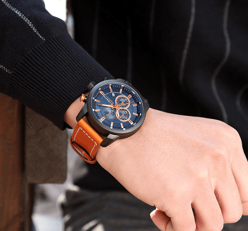 Men's Waterproof Elegant Sport Watch With Chronometers Day View, Leather  Belts And Hardlex Scratch Resistant Glass Perfect Gift For Him