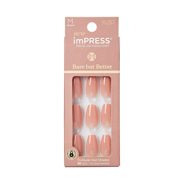 KISS imPRESS Bare but better Medium Coffin Gel Press-On Nails, Glossy Light Neutral, 30 Pieces EasyOptionXY LLC