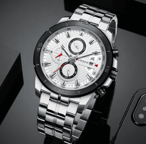 Men's Waterproof  Watch With Chronometers Day View And Fluorescent Hands Unique  Luxury Design  Perfect Gift