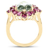 14K Yellow Gold Plated 7.21 Carat Genuine Green Amethyst and Rhodolite .925 Sterling Silver Ring