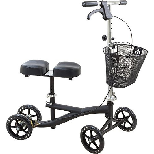 Roscoe Medical Knee Walker Scooter With Basket And Padded Seat, Black
