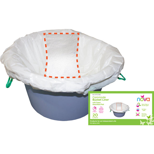 NOVA Commode Bucket Liners with Absorbent Gel Pads – 20 Count Box (PA-1082)