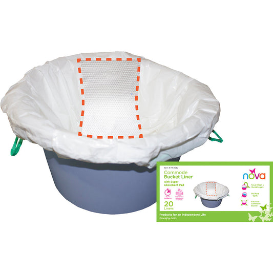 NOVA Commode Bucket Liners with Absorbent Gel Pads – 20 Count Box (PA-1082)