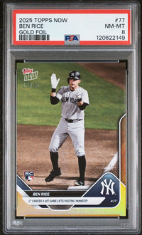 Graded 2025 Topps Now Ben Rice #77 Gold Foil /50 Rookie RC Baseball Card PSA 8 Near Mint