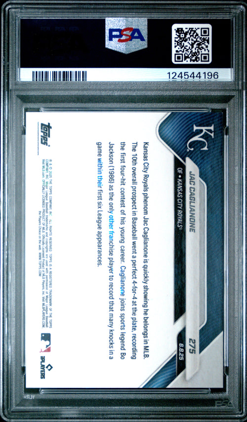 Graded 2025 Topps Now Jac Caglianone #275 Black Foil /10 Rookie RC Baseball Card PSA 9 Mint