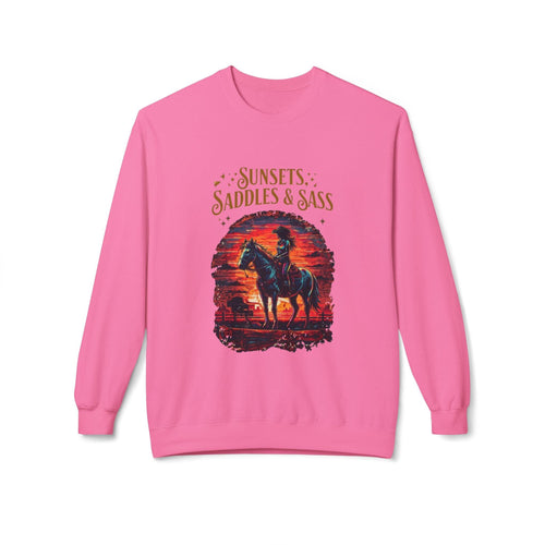 Sunsets Saddles and Sass Softstyle Fleece Crewneck Sweatshirt