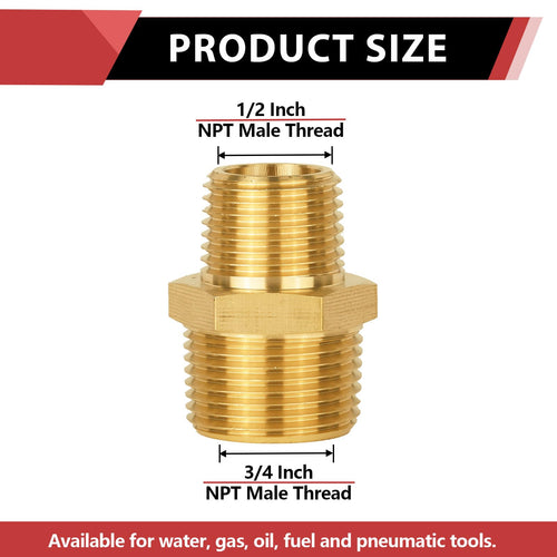 3/4" X 1/2" Male NPT Brass Hex Connector