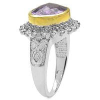 Two Tone Plated 4.36 Carat Genuine Amethyst & White Topaz .925 Sterling Silver Ring