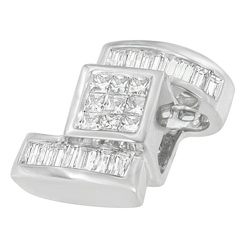 14K White Gold 1 2/5 cttw Princess and Baguette Cut Diamond Zig Zag Pendant Necklace (H-I, SI1-SI2)