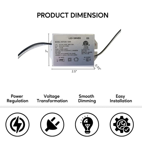 35W Dimmable LED Driver | Input AC 120V | Output DC 14-35V/0.3A