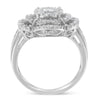 14K White Gold 1.0 Cttw Round & Baguette Cut Diamond Floral Cluster Quatrefoil Channel Set Band Cocktail Statement Ring (H-I Color, SI2-I1 Clarity) - Size 6-3/4