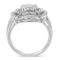 14K White Gold 1.0 Cttw Round & Baguette Cut Diamond Floral Cluster Quatrefoil Channel Set Band Cocktail Statement Ring (H-I Color, SI2-I1 Clarity) - Size 6-3/4