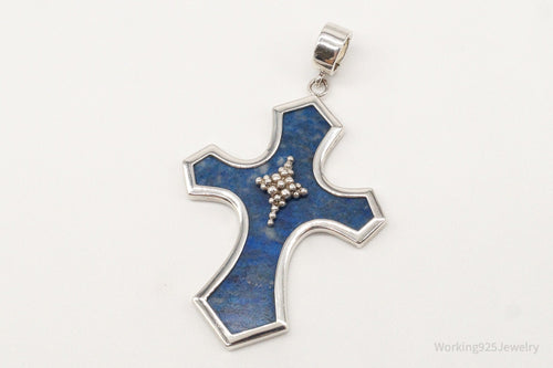 Designer Whitney Kelly Large Lapis Lazuli Cross Sterling Silver Pendant