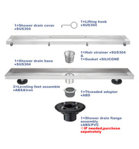 Linear Shower Drain 36" Comes with Matte Black Polished 2 in 1 Panels, Tile Insert Shower Drain, Equipped with Adjustableft,Hair Filters