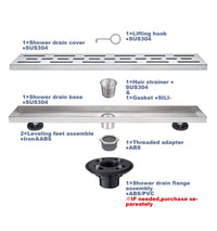 Linear Shower Drain 32" with Removable Grate, Matte Black Polished 304 Stainless Steel Shower Drain, Shower Drain, Floor Shower Drain with Hair Strainer, Adjustable Levelingft