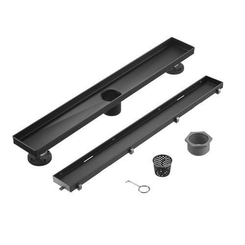 Linear Shower Drain 36" Comes with Matte Black Polished 2 in 1 Panels, Tile Insert Shower Drain, Equipped with Adjustableft,Hair Filters