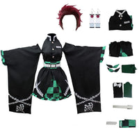 Cosplay Costume Anime Kimono Halloween Off Shoulder Skirt Shinobu Outfit With Earings (3XL Green-w)