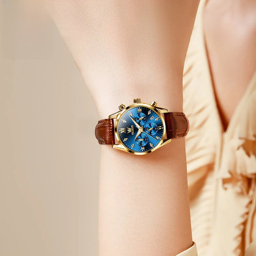 Women's Leather Strap Quartz Waterproof Luminous Watch