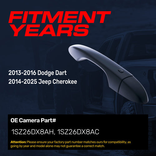 Exterior Door Handle Black Replacement for Dodge Dart (2013-2016) / Jeep Cherokee (2014-2025) OE Part # 1SZ26DX8AH, 1SZ26DX8AC | Front Right Passenger Side w/o Keyhole
