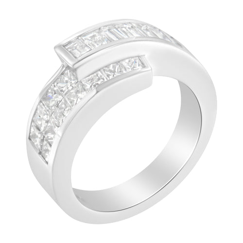 14K White Gold 2.0 Cttw Channel-Set Princess and Baguette-Cut Diamond Bypass Ring Band (G-H Color, SI1-SI2 Clarity) - Ring Size 6.5