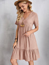 Classic Full Size V-Neck Short Sleeve Dress Casual & Comfortable Dress for Women
