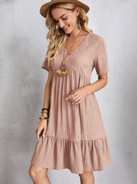 Classic Full Size V-Neck Short Sleeve Dress Casual & Comfortable Dress for Women