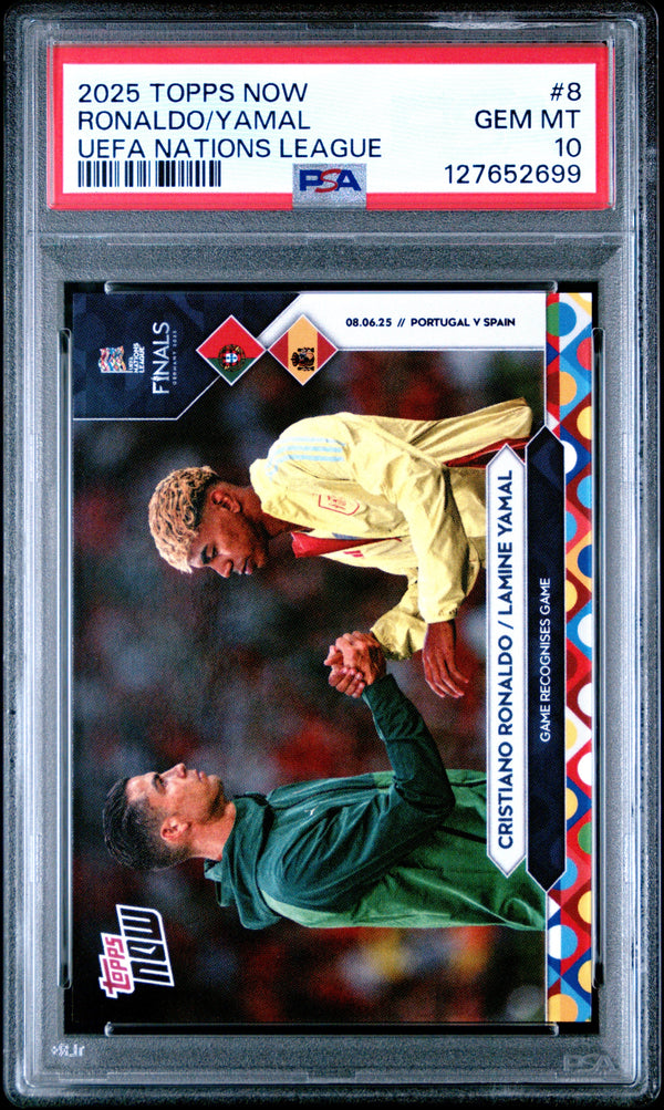 Graded 2025 Topps Now UEFA Nations League Cristiano Ronaldo/Lamine Yamal #8 Soccer Card PSA 10 Gem Mint