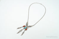 VTG Native American Richard Begay Turquoise Coral Sterling Silver Necklace