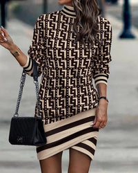 Wild West Chic Long-Sleeved High-Neck Irregular Dress for Cowgirls