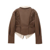 Chic French Waist Suede Jacket - Stylish Chocolate Leather Jacket for Women