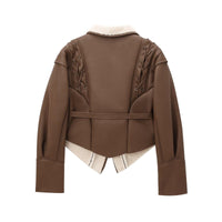 Chic French Waist Suede Jacket - Stylish Chocolate Leather Jacket for Women