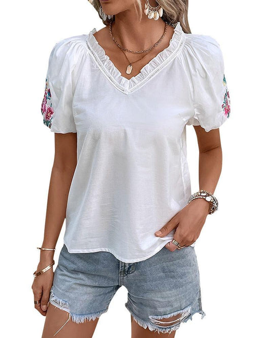 Flower Embroidered White Cowgirl Top | Perfect for Casual Days