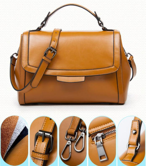 Luxury Genuine Leather Fashion Handbag for Cowgirls - Premium Black & Retro Brown