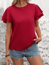 Lotus Blossom Ruffle Top - Stylish Red Double-layer Lotus Leaf Sleeve Blouse