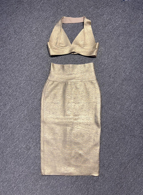 Sultry Backless Bandage Set | Sexy Deep V-neck Top & Skirt Set