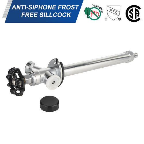1/2" PEX Crimp x 3/4" Hose Bibb, 8" Anti Siphon Frost Free Sillcock Plumbingsell