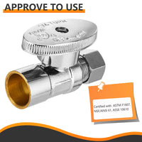 1/2" Sweat x 3/8" OD Compr. Straight Stop Valve, 1/4 Turn (Lead Free)